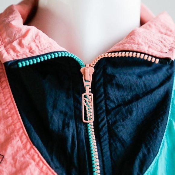 Vintage 80s 90sUnique Puma Teal Peach Zip Jacket - Picture 3 of 10